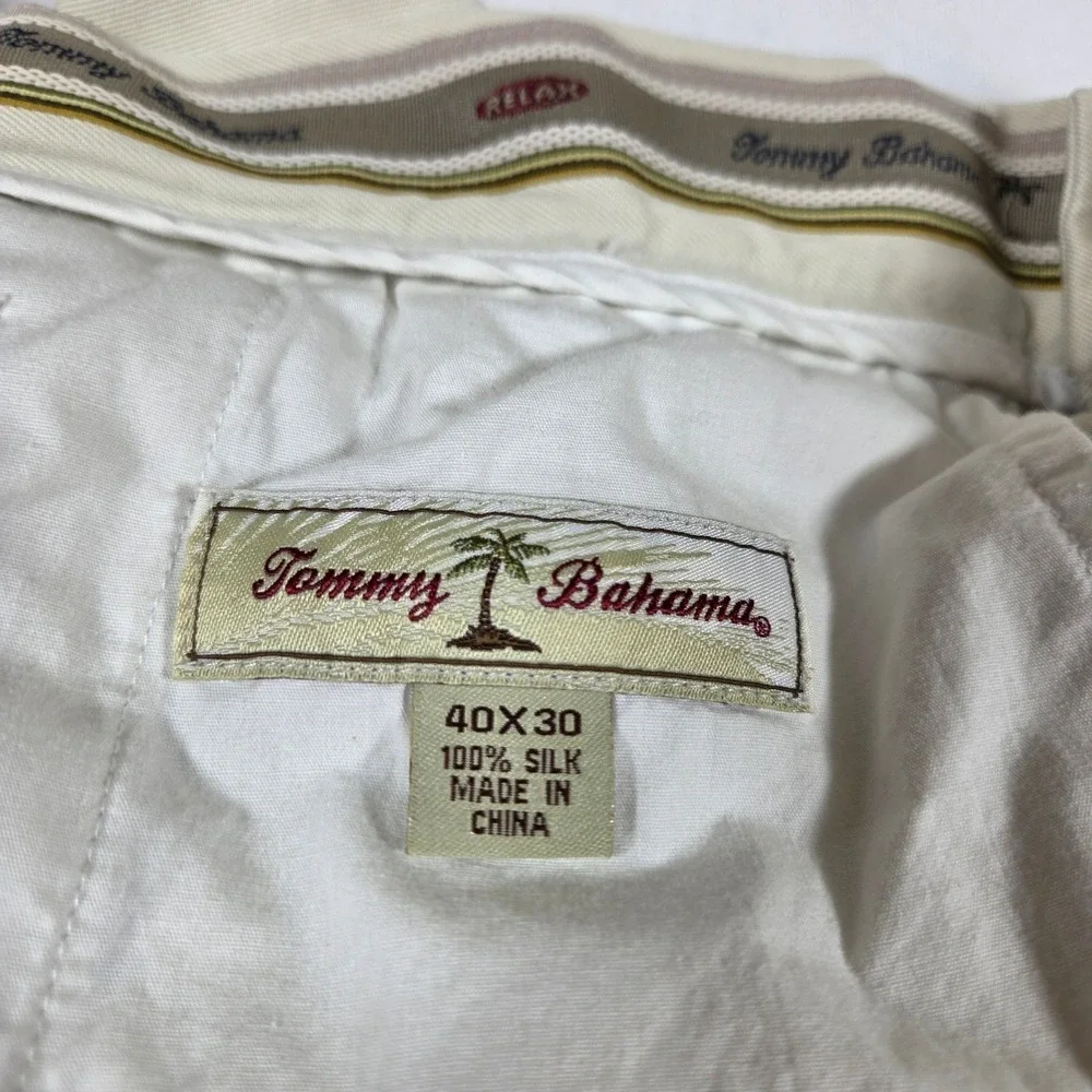 Tommy Bahama Mens 40x30 100% Silk Pleated Relaxed Pants Cream Off-White Trousers